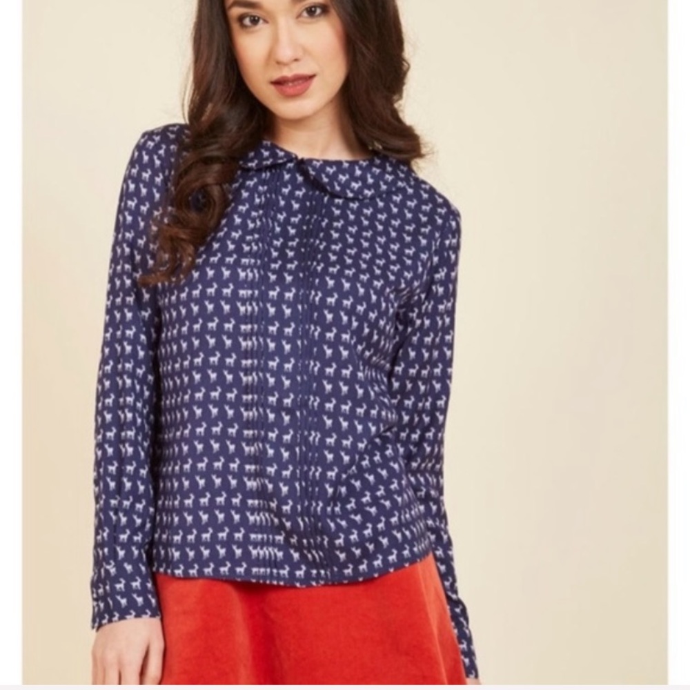 Modcloth | Pretty Vacant Deer Print Peter Pan Top